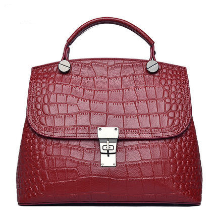 New Arrival Croc-Effect Genuine Leather Bag for Women, A Large Capacity Shoulder Crossbody Top-Handle Handbag with Fashionable Design