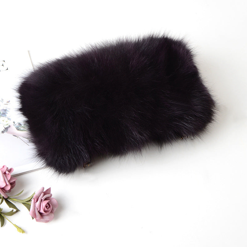 New Fashion Fox Fur Muff Bag for Women, Warm Fluffy Fur Shoulder Crossbody Purse with Chain Strap, Genuine Fur Handbag for Winter