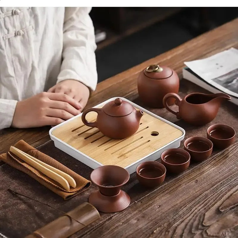 Chinese Tea Set Purple Clay Teapot Gaiwan Portable Outdoor Travel Tea Pot Set Tea Sea The Tea Ceremony Kung Fu Tea Set 240726