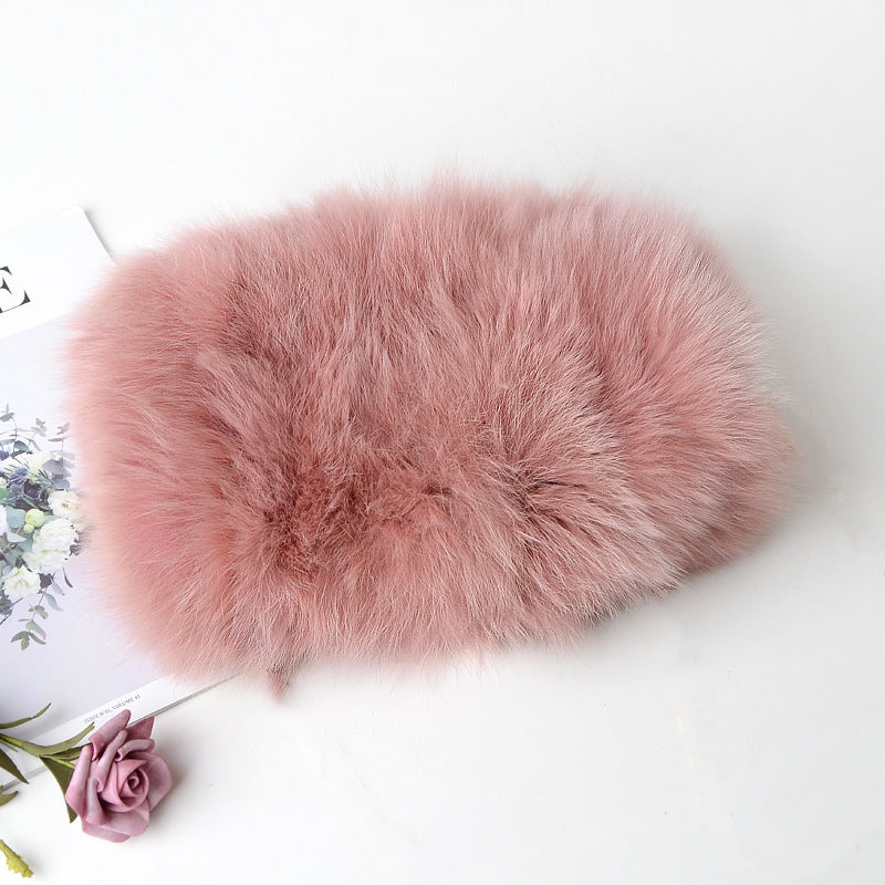 New Fashion Fox Fur Muff Bag for Women, Warm Fluffy Fur Shoulder Crossbody Purse with Chain Strap, Genuine Fur Handbag for Winter