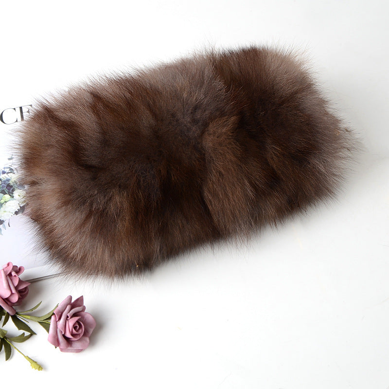 New Fashion Fox Fur Muff Bag for Women, Warm Fluffy Fur Shoulder Crossbody Purse with Chain Strap, Genuine Fur Handbag for Winter