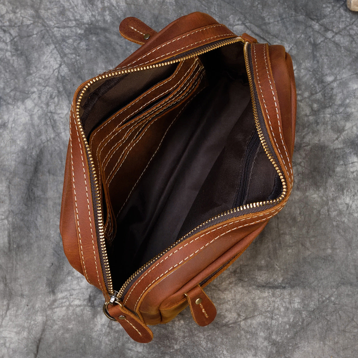 Genuine Crazy Horse Cowhide Clutch Bag for Men and Women, Vintage Storage Pouch, Top Layer Leather Shoulder Crossbody Purse for Ladies and Gentlemen