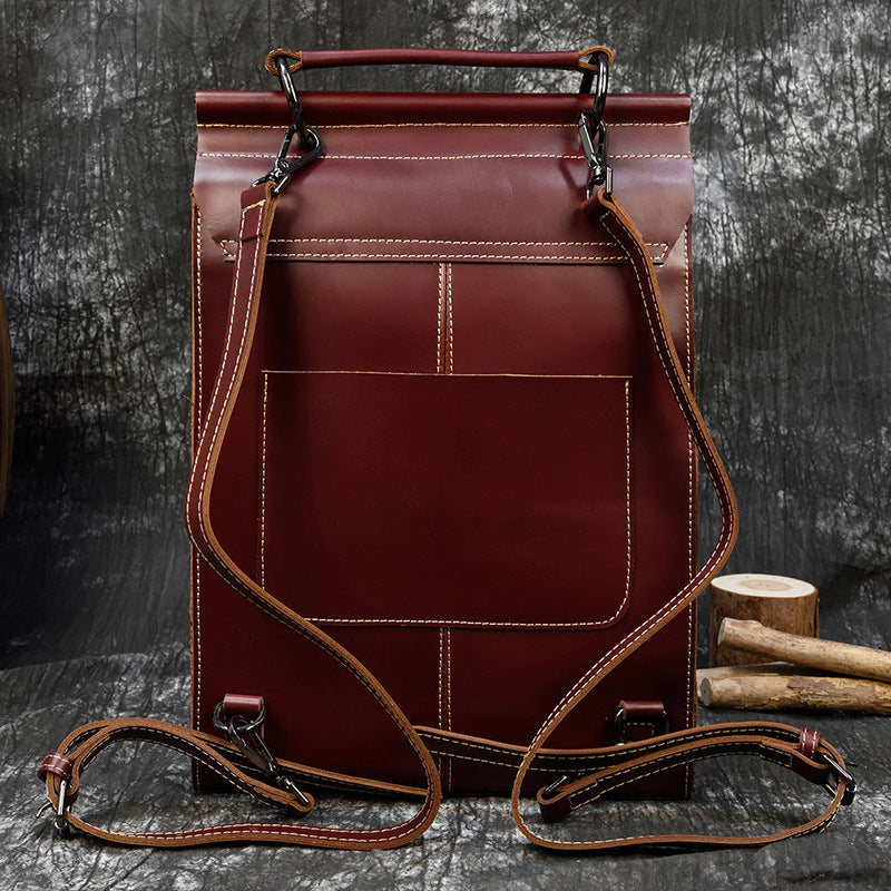Genuine Leather 2-in-1 Backpack, Top Handle Shoulder Daypack, Unisex Cowhide School Work Bag for Men and Women