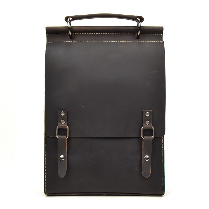 Genuine Leather 2-in-1 Backpack, Top Handle Shoulder Daypack, Unisex Cowhide School Work Bag for Men and Women