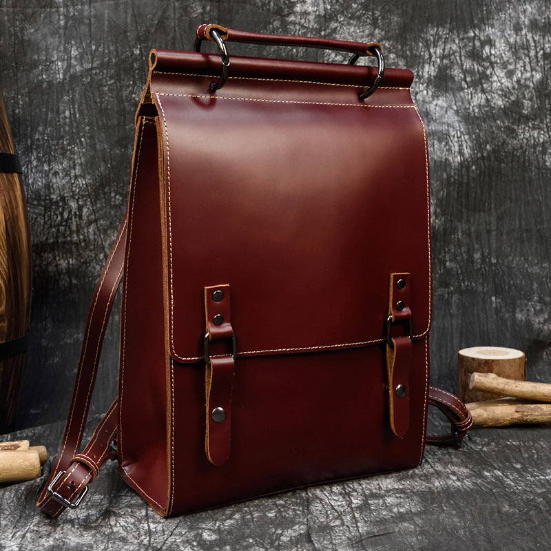 Genuine Leather 2-in-1 Backpack, Top Handle Shoulder Daypack, Unisex Cowhide School Work Bag for Men and Women