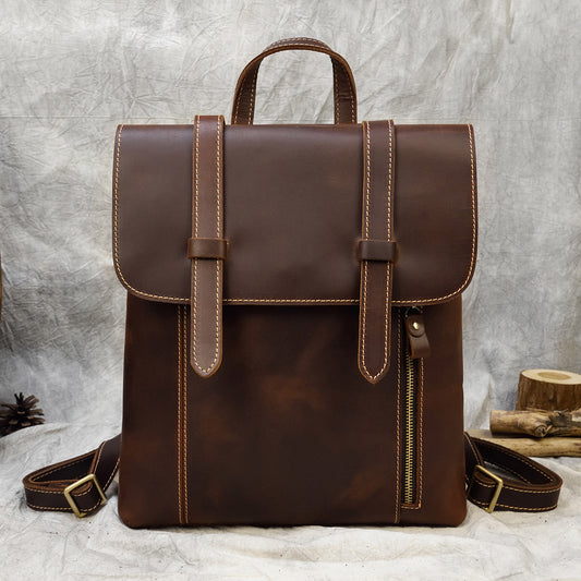 Vintage Crazy Horse Leather Multifunctional Backpack for Women, Crossbody Bag Fits iPad, Cross-Border Bestseller School Travel Daypack for Ladies