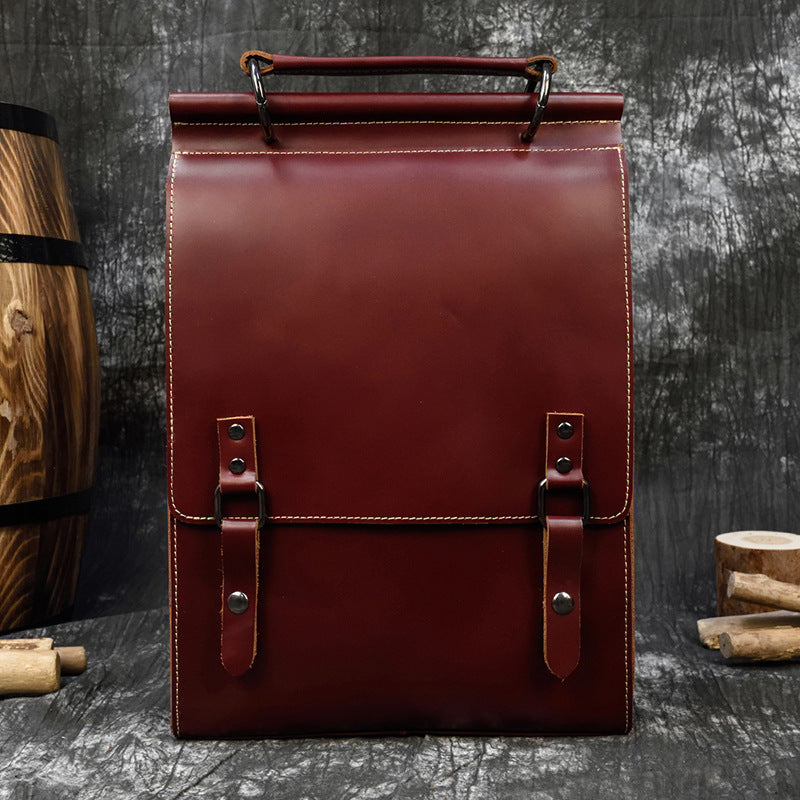 Genuine Leather 2-in-1 Backpack, Top Handle Shoulder Daypack, Unisex Cowhide School Work Bag for Men and Women