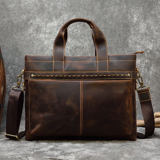 Vintage Crazy Horse Leather Crossbody Shoulder Bag, Top Layer Cowhide Briefcase, Fashionable Business Work Bag GWB1022 for Men