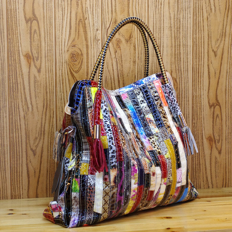 Premium Genuine Leather Bohemian Snakeskin Cross-Body Bag for Women | New Colorful Shoulder Handbag with Unique Artistic Design | Trendy Statement Purse for Everyday Chic, Travel & Casual Outings | Vibrant Boho Accessory with Exotic Reptile Texture &