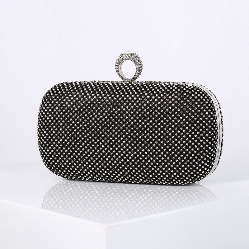 Dazzling Rhinestone-Embellished Ring Evening Clutch for Women, A Sparkly Crystal Banquet Handbag with Unique Ring Handle Design, Perfect for Parties & Special Occasions