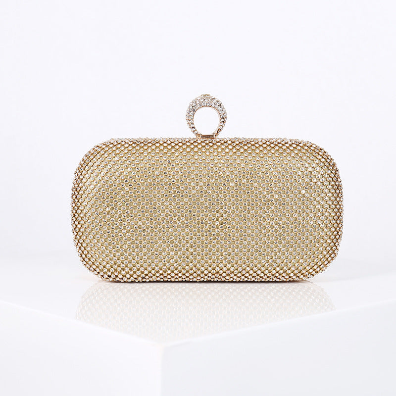 Dazzling Rhinestone-Embellished Ring Evening Clutch for Women, A Sparkly Crystal Banquet Handbag with Unique Ring Handle Design, Perfect for Parties & Special Occasions