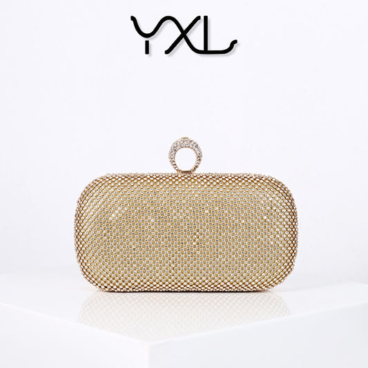 Dazzling Rhinestone-Embellished Ring Evening Clutch for Women, A Sparkly Crystal Banquet Handbag with Unique Ring Handle Design, Perfect for Parties & Special Occasions