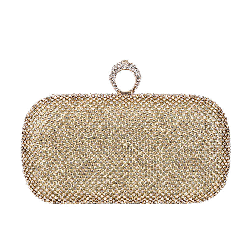 Dazzling Rhinestone-Embellished Ring Evening Clutch for Women, A Sparkly Crystal Banquet Handbag with Unique Ring Handle Design, Perfect for Parties & Special Occasions