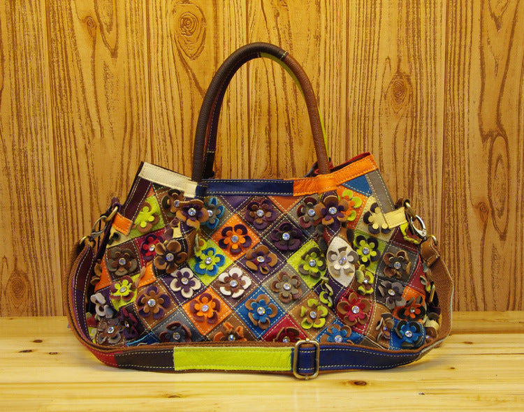 Genuine Leather Multicolor Handbag for Women, Unique Designer Crossbody Shoulder Top Handle Purse, Fashionable Cowhide Bag for Ladies