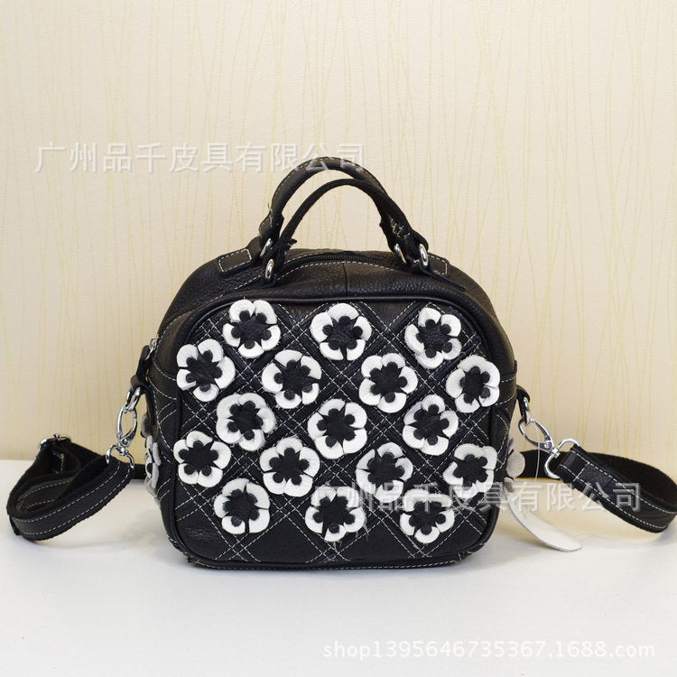 Genuine Top Layer Cowhide Multicolor Floral Handbag for Women, New Arrival Fashionable Unique Shoulder Top Handle Purse, Niche Designer Small Bag for Ladies