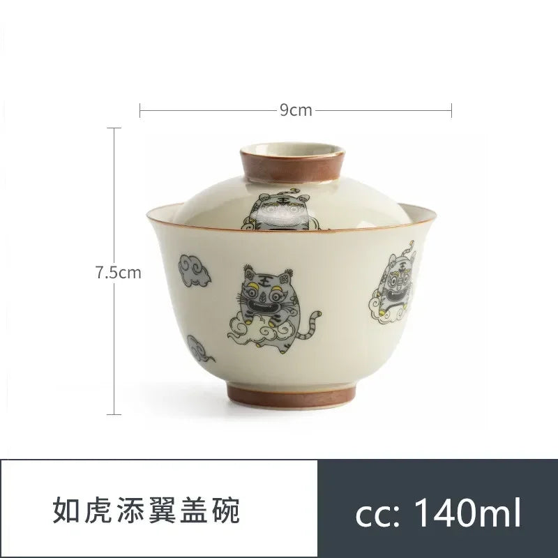 140ml Chinese Style Ceramics Gaiwan Teacup Handmade Tea Infuser Customize Porcelain Teaware Portable Tea Cups with Lid