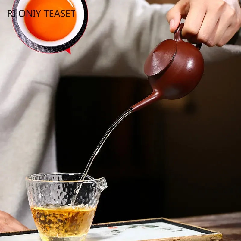 140ml Chinese Yixing Purple Clay Teapots Famous Artists Handmade Tea Pot Raw Ore Purple Red Mud Kettle Zisha Tea Set Teaware
