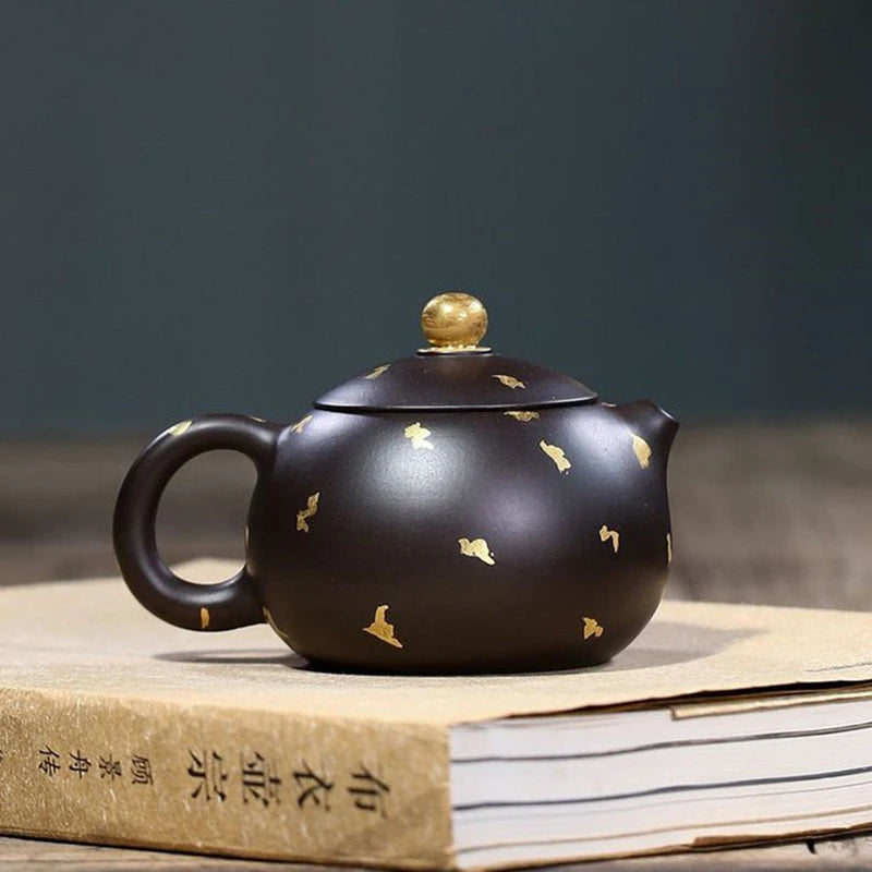 140ml Yixing Purple Clay Teapots Famous Artists Handmade Xishi Tea Pot Raw Ore Black Mud Kettle Chinese Zisha Tea Set Teaware