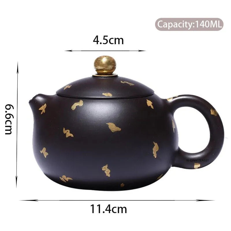 140ml Yixing Purple Clay Teapots Famous Artists Handmade Xishi Tea Pot Raw Ore Black Mud Kettle Chinese Zisha Tea Set Teaware