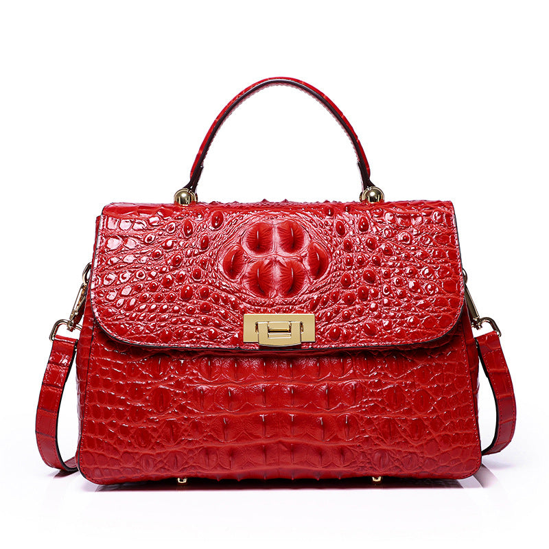 Genuine Croc-Embossed Leather Crossbody Bag for Women – Top-Layer Cowhide Shoulder Handbag, Versatile Ladies Purse for Everyday Elegance