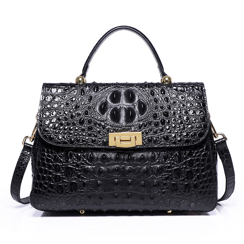 Genuine Croc-Embossed Leather Crossbody Bag for Women – Top-Layer Cowhide Shoulder Handbag, Versatile Ladies Purse for Everyday Elegance