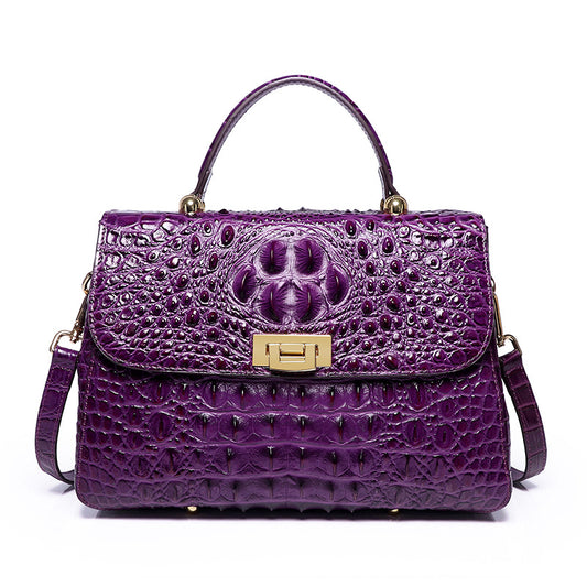 Genuine Croc-Embossed Leather Crossbody Bag for Women – Top-Layer Cowhide Shoulder Handbag, Versatile Ladies Purse for Everyday Elegance