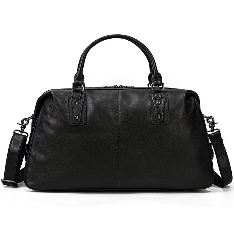 Large Capacity Genuine Leather Travel Duffle for Men, Short Business Trip Top Handle Luggage, Gym Weekender Crossbody Bag for Work and Fitness