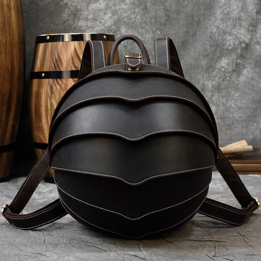 Vintage Beetle Design Leather Backpack, Creative Unisex Casual Travel Daypack, Unique Couple Style Bag for Men and Women