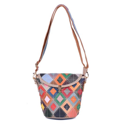 Genuine Top Layer Cowhide Quilted Flap Handbag for Women, Small Square Crossbody Shoulder Top Handle Purse, Versatile Commute Bag for Ladies