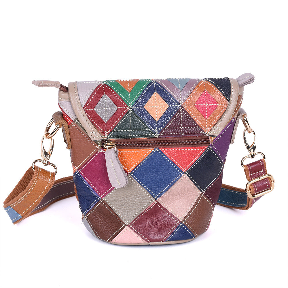 Genuine Top Layer Cowhide Quilted Flap Handbag for Women, Small Square Crossbody Shoulder Top Handle Purse, Versatile Commute Bag for Ladies