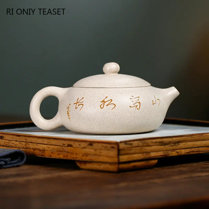 150ml Chinese Yixing Purple Clay Teapot Hand Painted Flat Xishi Filter Tea Pot Raw Ore White Mud Tea Maker Zisha Teaware