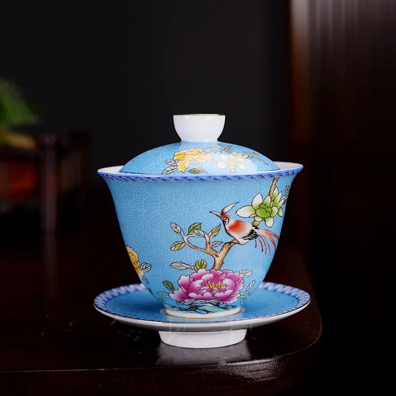 150ml Jingdezhen Ceramic Gaiwan Exquisite Enamel Color Tea Set Chinese Tea Cup with Cover Home Tea Infuser Custom Teaware Gifts