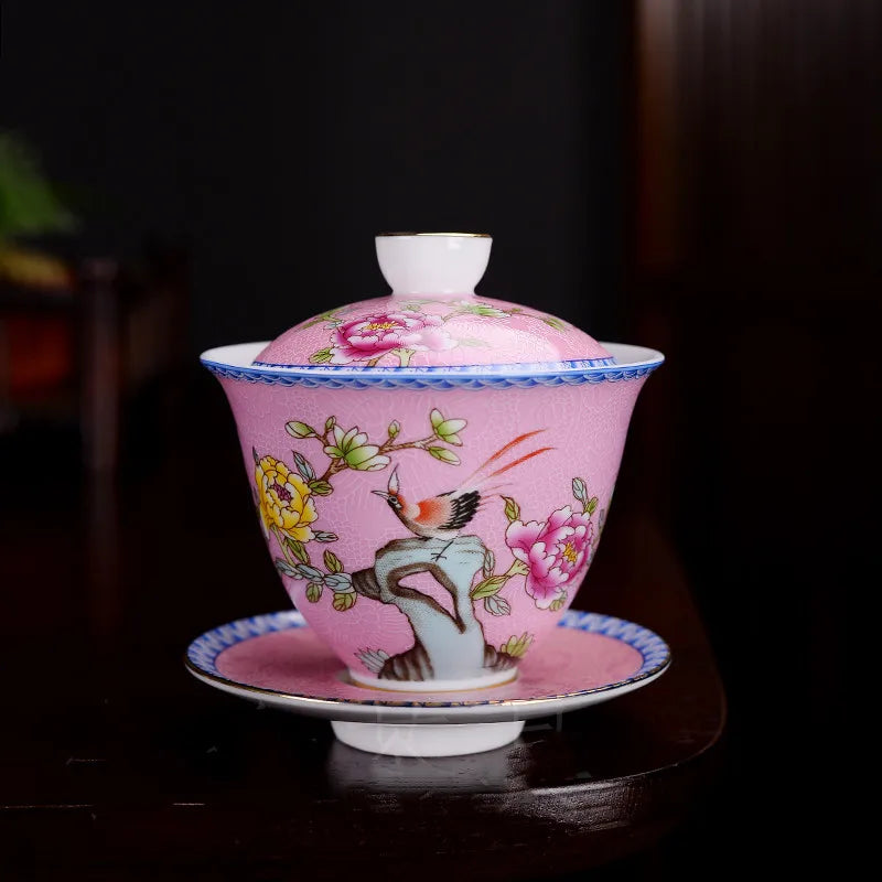 150ml Jingdezhen Ceramic Gaiwan Exquisite Enamel Color Tea Set Chinese Tea Cup with Cover Home Tea Infuser Custom Teaware Gifts