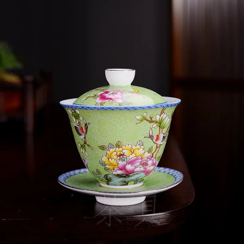 150ml Jingdezhen Ceramic Gaiwan Exquisite Enamel Color Tea Set Chinese Tea Cup with Cover Home Tea Infuser Custom Teaware Gifts
