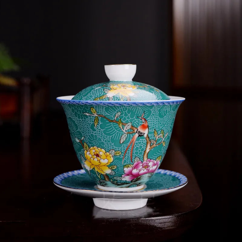 150ml Jingdezhen Ceramic Gaiwan Exquisite Enamel Color Tea Set Chinese Tea Cup with Cover Home Tea Infuser Custom Teaware Gifts