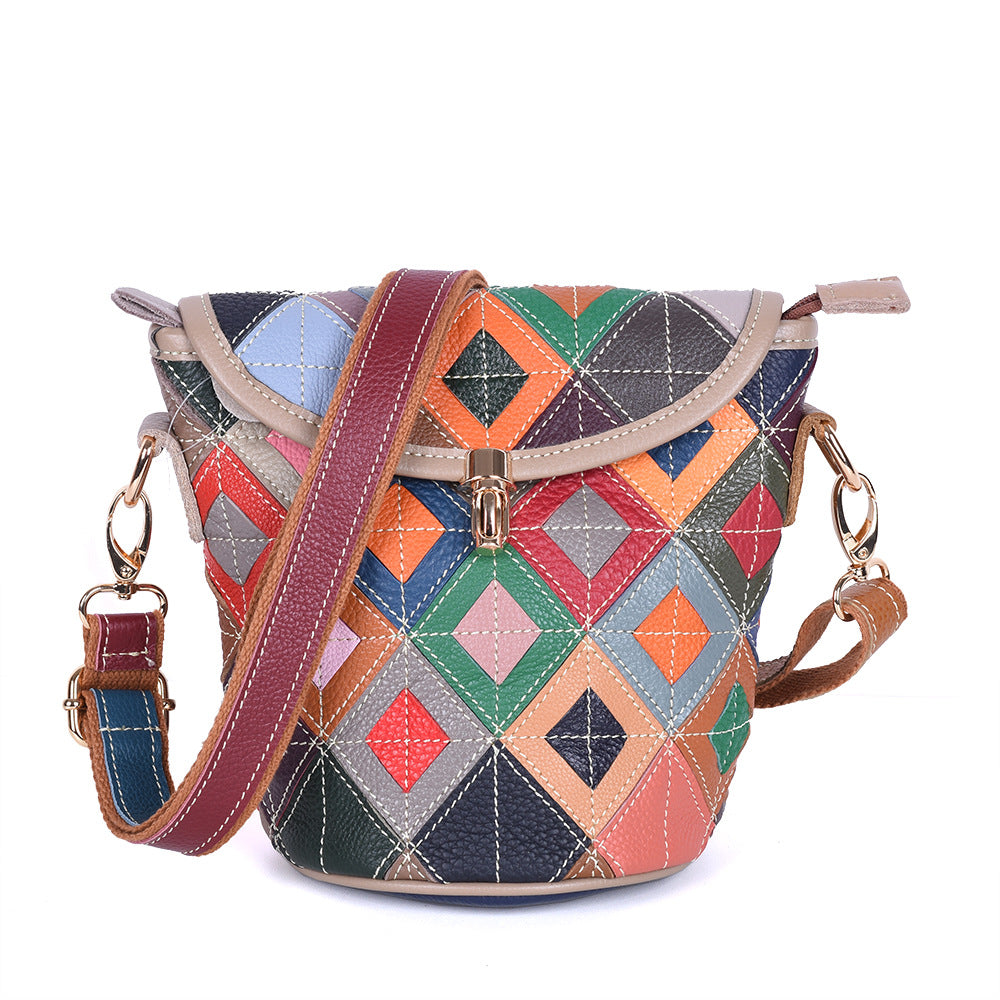 Genuine Top Layer Cowhide Quilted Flap Handbag for Women, Small Square Crossbody Shoulder Top Handle Purse, Versatile Commute Bag for Ladies