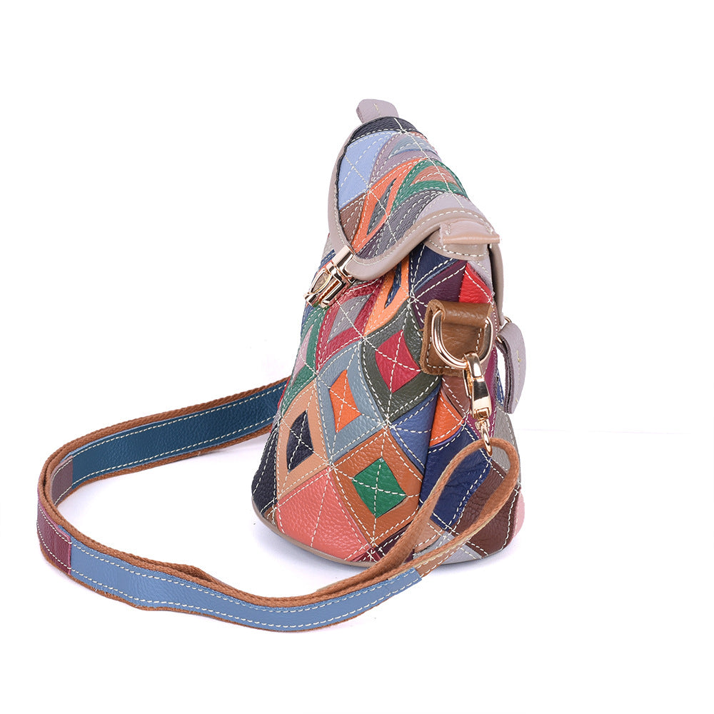 Genuine Top Layer Cowhide Quilted Flap Handbag for Women, Small Square Crossbody Shoulder Top Handle Purse, Versatile Commute Bag for Ladies