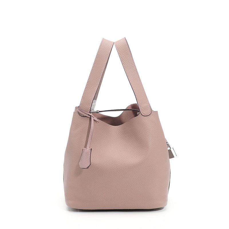 Genuine Top Layer Pebbled Cowhide Leather Bucket Bag for Women, New Fashionable Basket Mini Top Handle Handbag, Trendy Casual Purse for Ladies