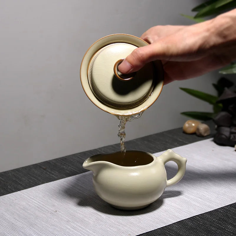 160ML Ru Kiln Gaiwan Tea Tureen Sancai Cover Bowl Single High-end Kungfu Tea Set  Chinese Large Household Tea Bowl Tea Cup