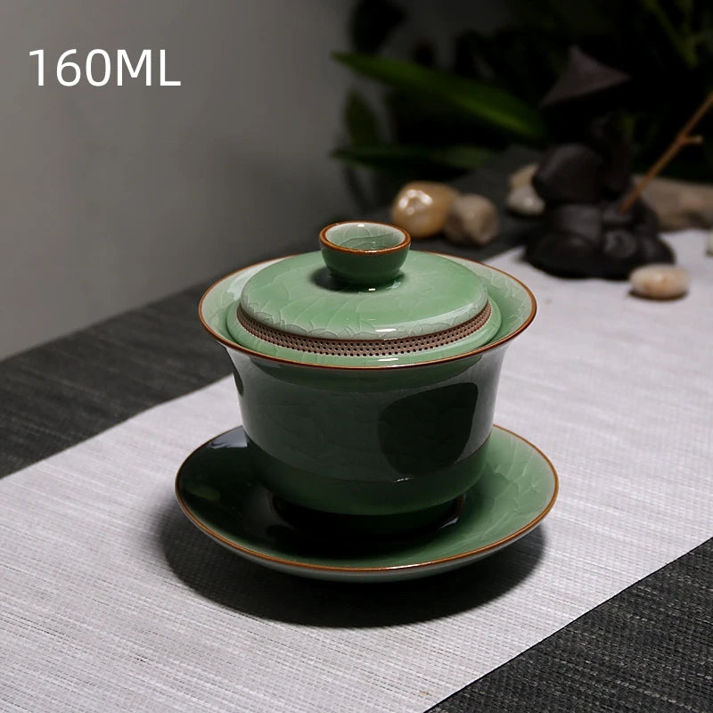 160ML Ru Kiln Gaiwan Tea Tureen Sancai Cover Bowl Single High-end Kungfu Tea Set  Chinese Large Household Tea Bowl Tea Cup