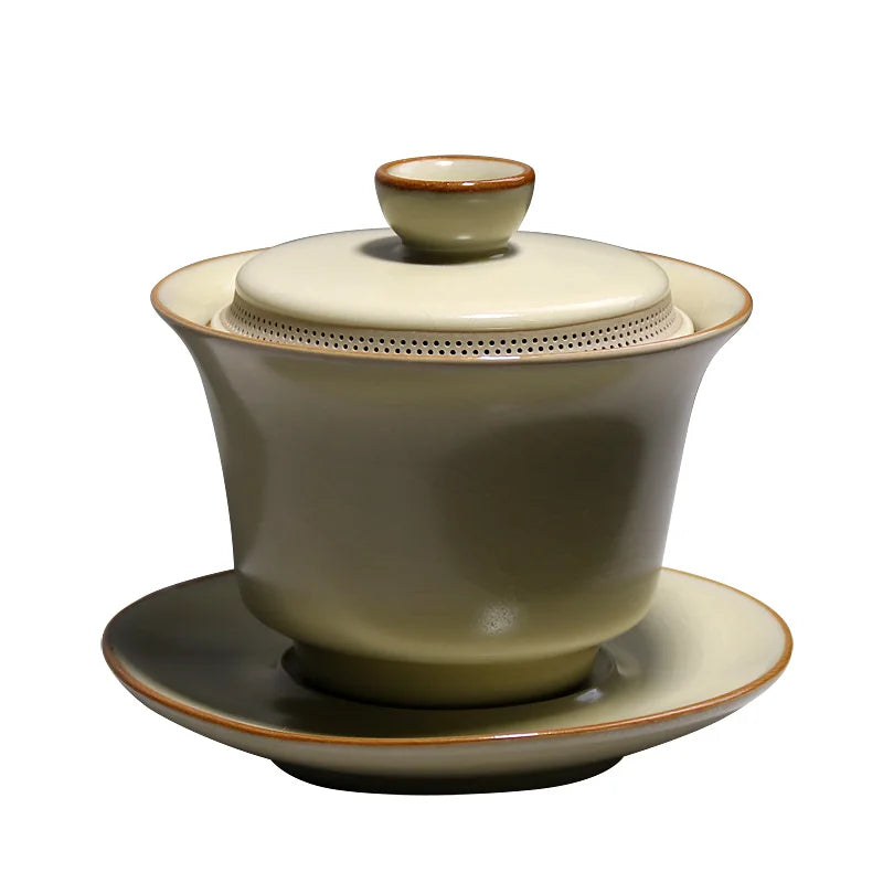 160ML Ru Kiln Gaiwan Tea Tureen Sancai Cover Bowl Single High-end Kungfu Tea Set  Chinese Large Household Tea Bowl Tea Cup