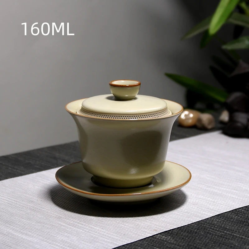 160ML Ru Kiln Gaiwan Tea Tureen Sancai Cover Bowl Single High-end Kungfu Tea Set  Chinese Large Household Tea Bowl Tea Cup