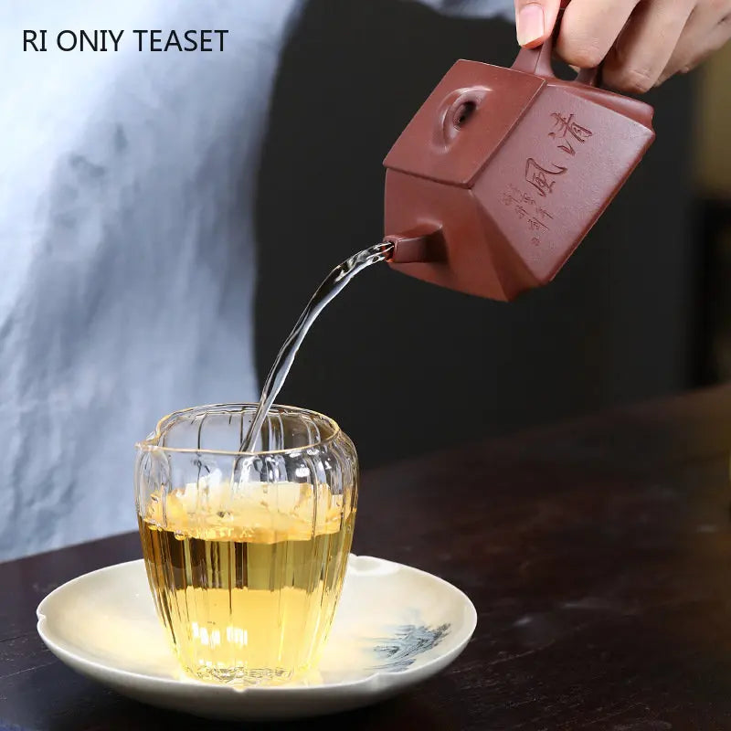 160ml Chinese Yixing Purple Clay Teapots Handmade Square Shape Tea Pot Raw Ore Purple Mud Kettle High-end Zisha Tea Set Teaware