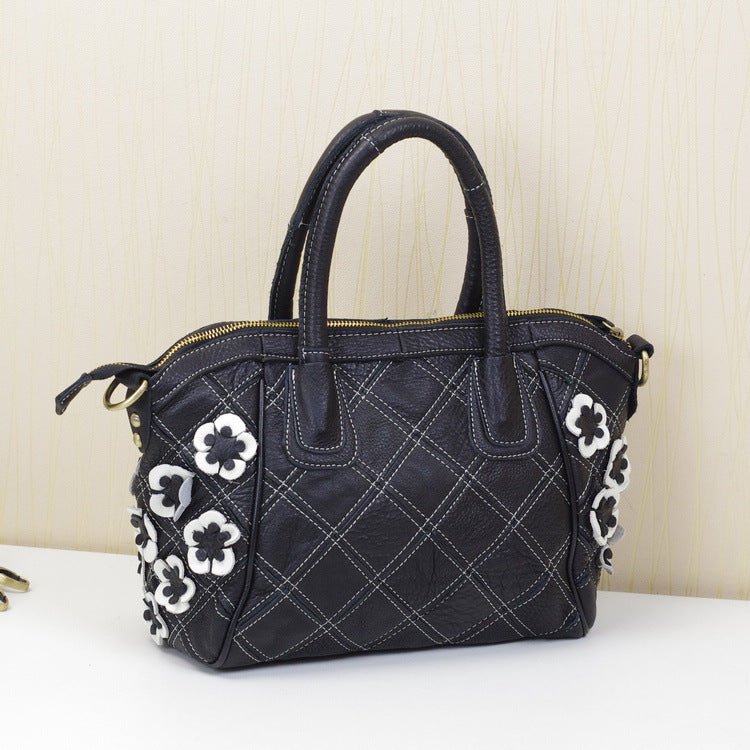 Genuine Leather Women's Floral Handbag, Niche Designer Artisan Flower Tote Purse, Trendy Top Handle Crossbody Bag for Ladies