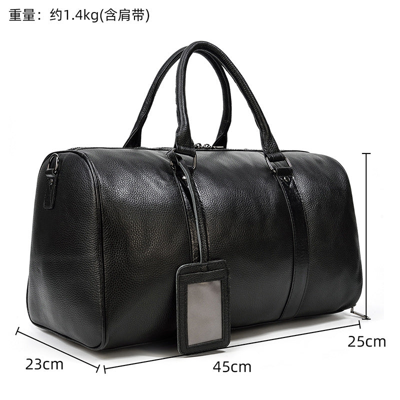 Vintage Pebbled Leather Large Capacity Travel Duffle with Shoe Compartment, Shoulder Crossbody Luggage Bag, Premium Weekender for Men