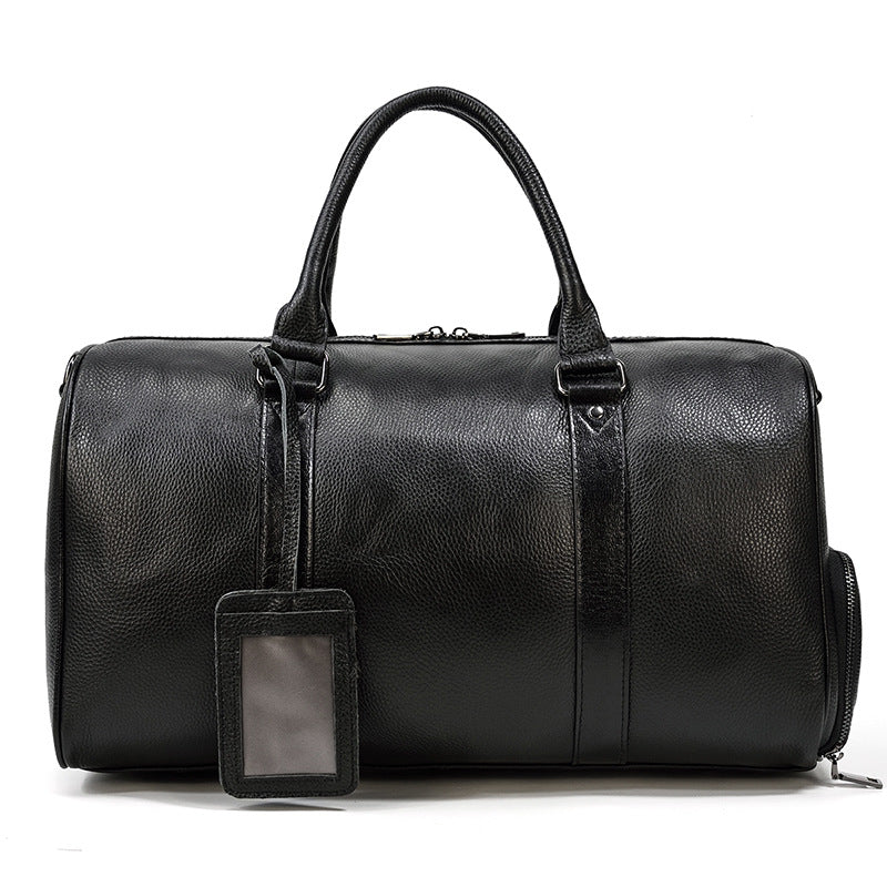 Blue Purple Vintage Pebbled Leather Travel Duffle, Large Gym Bag with Shoe Compartment, Fashionable Top Handle Weekender for Men