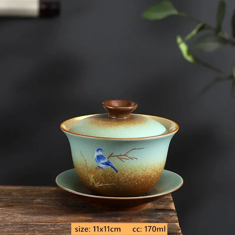 170ml Antique Ceramic Gaiwan Hand-made Portable Tea Infuser Chinese Tea Cup Traditional Tea Accessories Home Beauty Tea Bowl