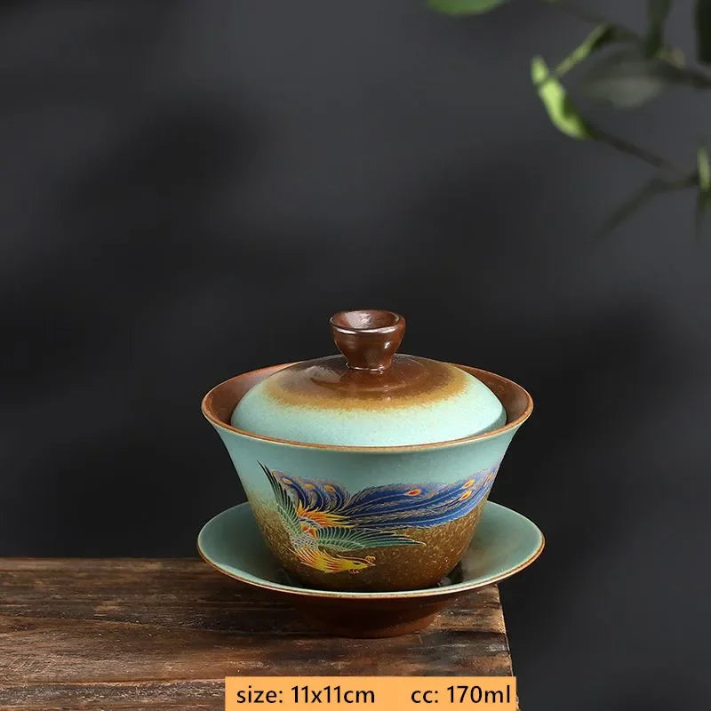170ml Antique Ceramic Gaiwan Hand-made Portable Tea Infuser Chinese Tea Cup Traditional Tea Accessories Home Beauty Tea Bowl