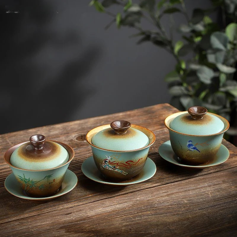 170ml Antique Ceramic Gaiwan Hand-made Portable Tea Infuser Chinese Tea Cup Traditional Tea Accessories Home Beauty Tea Bowl