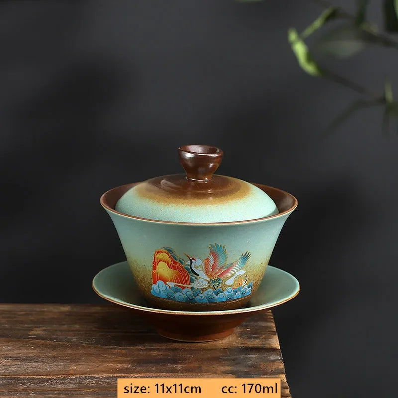 170ml Antique Ceramic Gaiwan Hand-made Portable Tea Infuser Chinese Tea Cup Traditional Tea Accessories Home Beauty Tea Bowl